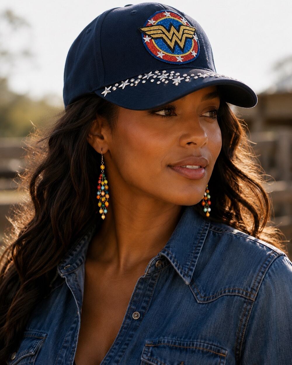 Wonder Woman Streetwear Hip Hop Rhinestone Bling style Baseball Hat Cap